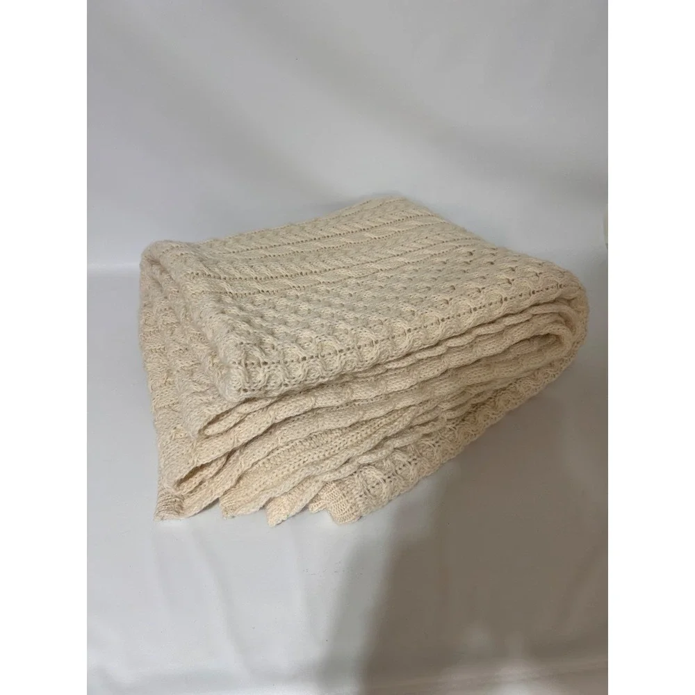 Aran Crafts 100% Wool Honeycomb Cream Throw Blanket Ireland 70